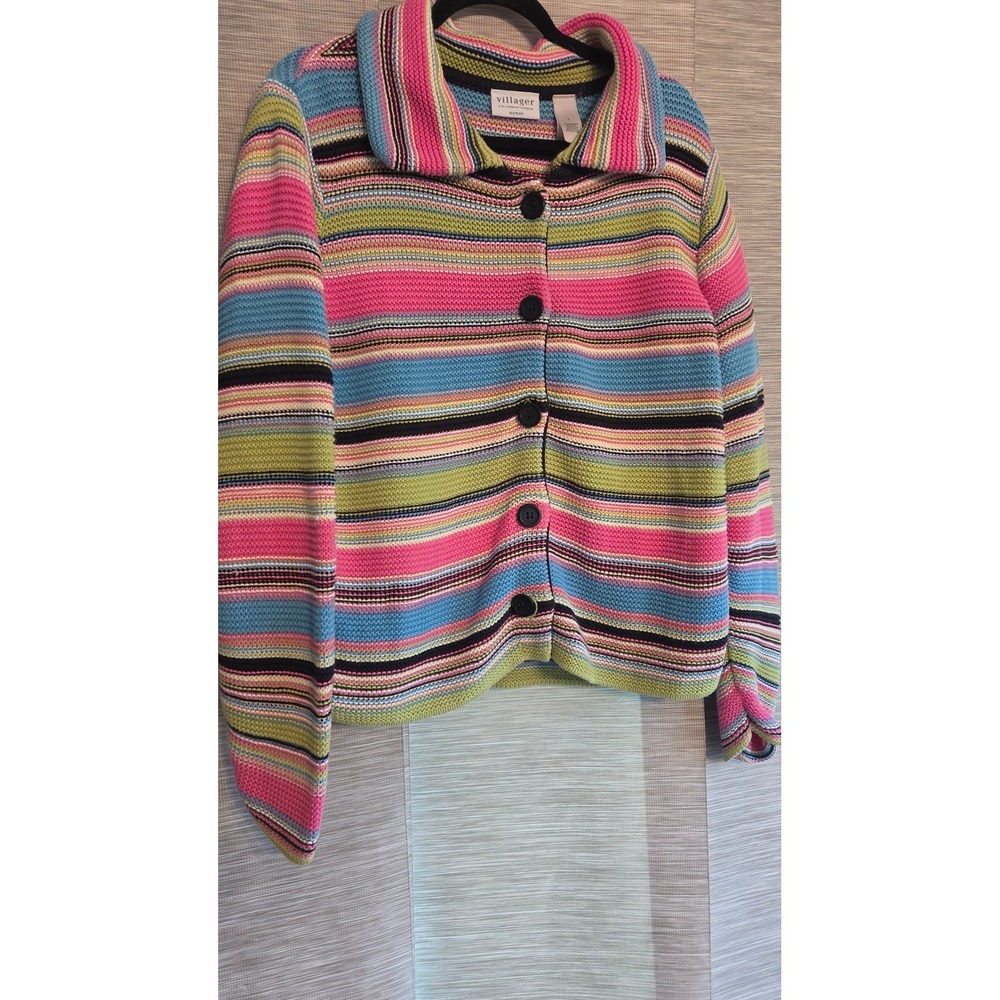 Villager Liz Claiborne Cottagecore Grandma Striped Knit Cardigan Size 1X Womens